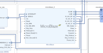 Close up of the MicroBlaze IP block within the Xilinx Vivado IP Integrator.