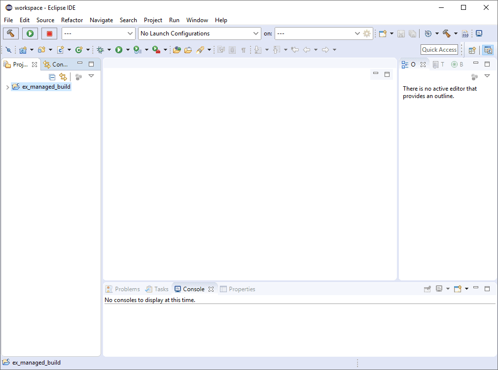 Empty executable project created within the Eclipse workspace.