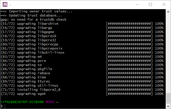 Terminal output of the finished update process.