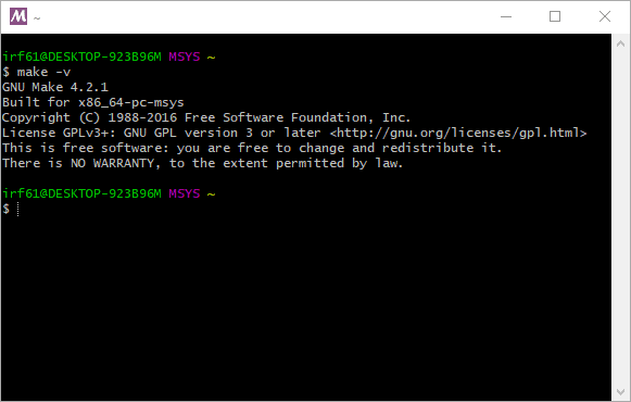 Terminal output showing the version information of the make command.