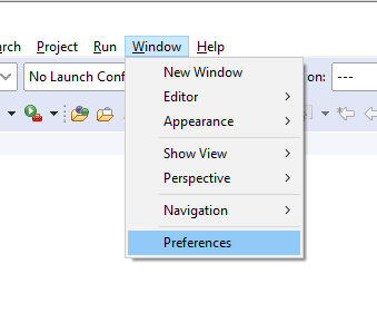 Window menu with "Preferences" item highlighted.