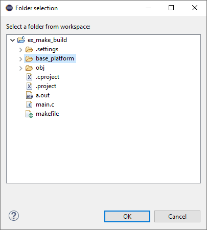 Folder selection dialog with a project directory tree to browse for an include path to add.