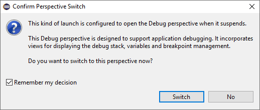 Screenshot of the Eclipse Confirm Perspective Switch dialog.