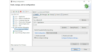 Screenshot of the Eclipse CDT debug configuration panel.
