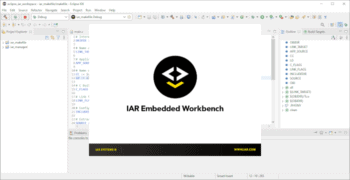 Screenshot of the IAR splash screen with the Eclipse IDE in the background.