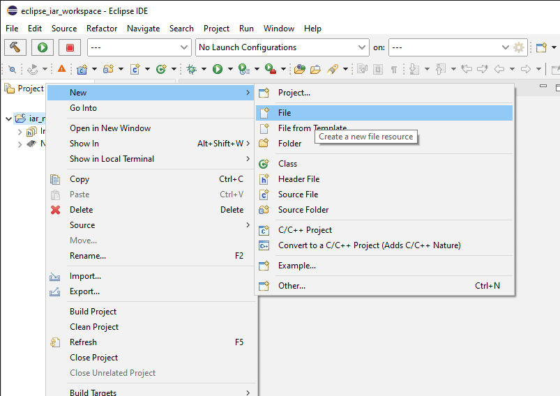 Eclipse New File context menu item.