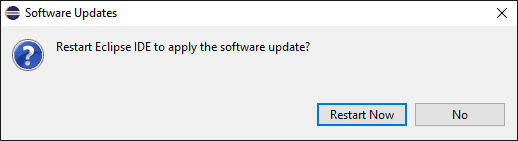 Modal dialog asking to restart the IDE to enable the installed software.